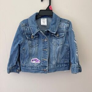 Disney Frozen Denim Jacket Sequins Applique Anna Elsa Toddler Girl Size‎ 2
